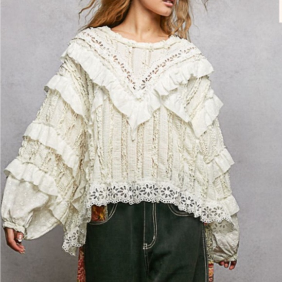 NWOT POL Lace Ruffle Cream Blouse - Picture 4 of 4